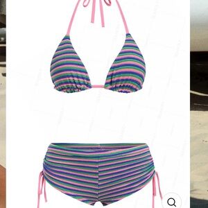 Striped Bikini Set with Pink, Blue, and Green